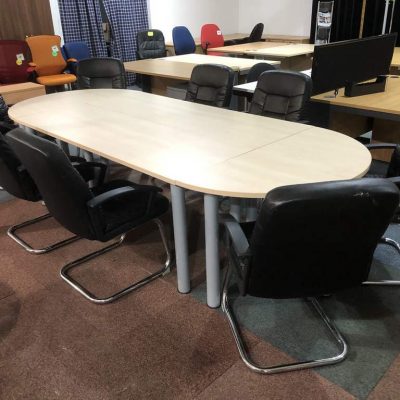 Used Beech Boardroom Meeting Table And 8 Faux Leather Chairs